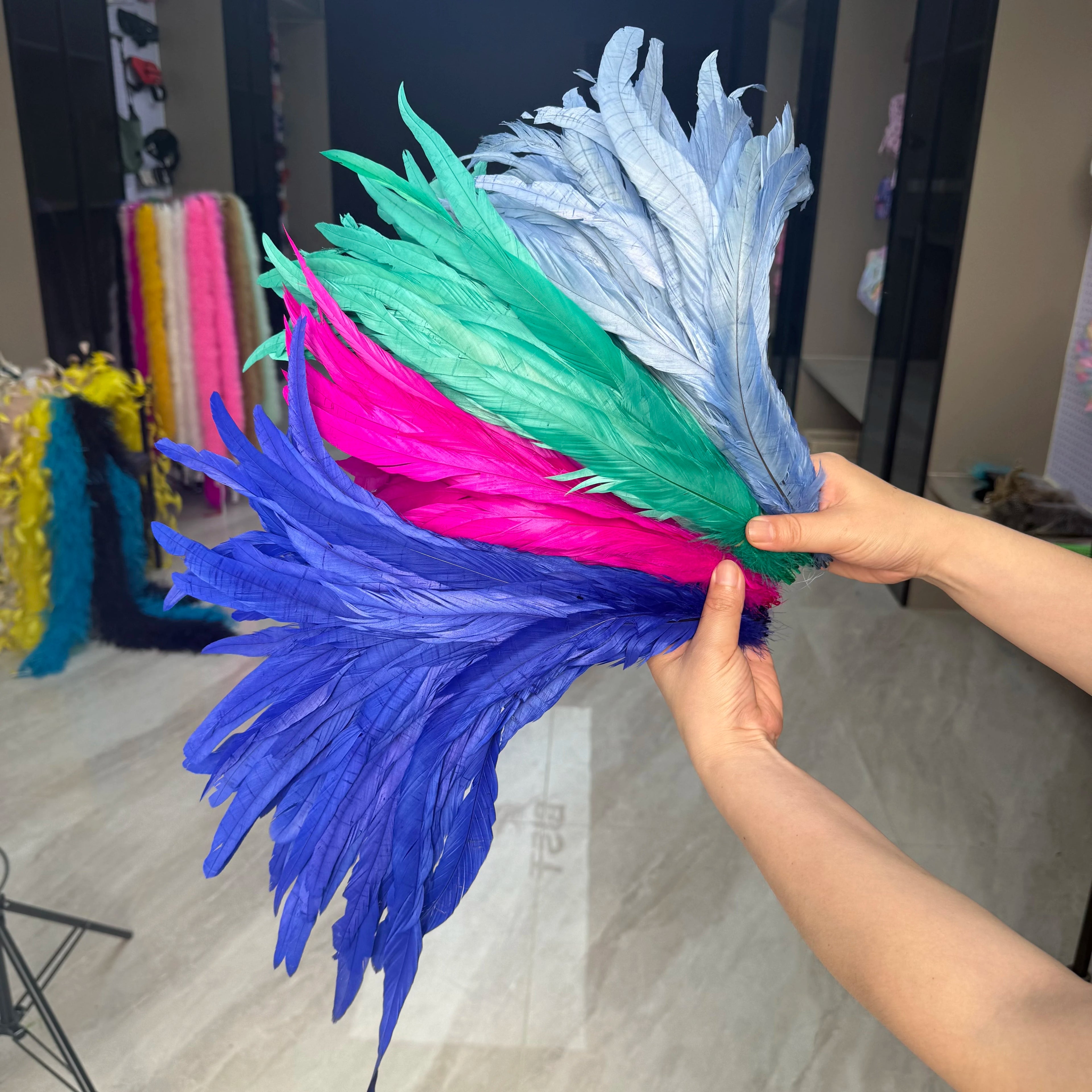 Plumas Naturais de Cauda de Galo 100 Peças