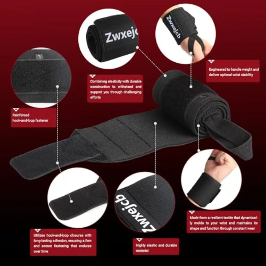 Weightlifting Wrist Wraps - Heavy-Duty Support for Gym Bench Press and Pushups Premium Polyester Nylon Wrist Straps for Maximum