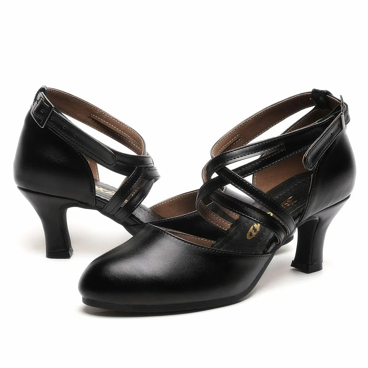 Sapatos femininos com alça cruzada, sapatos antiderrapantes para dança de salão de salsa latina, saltos pretos para casamento
