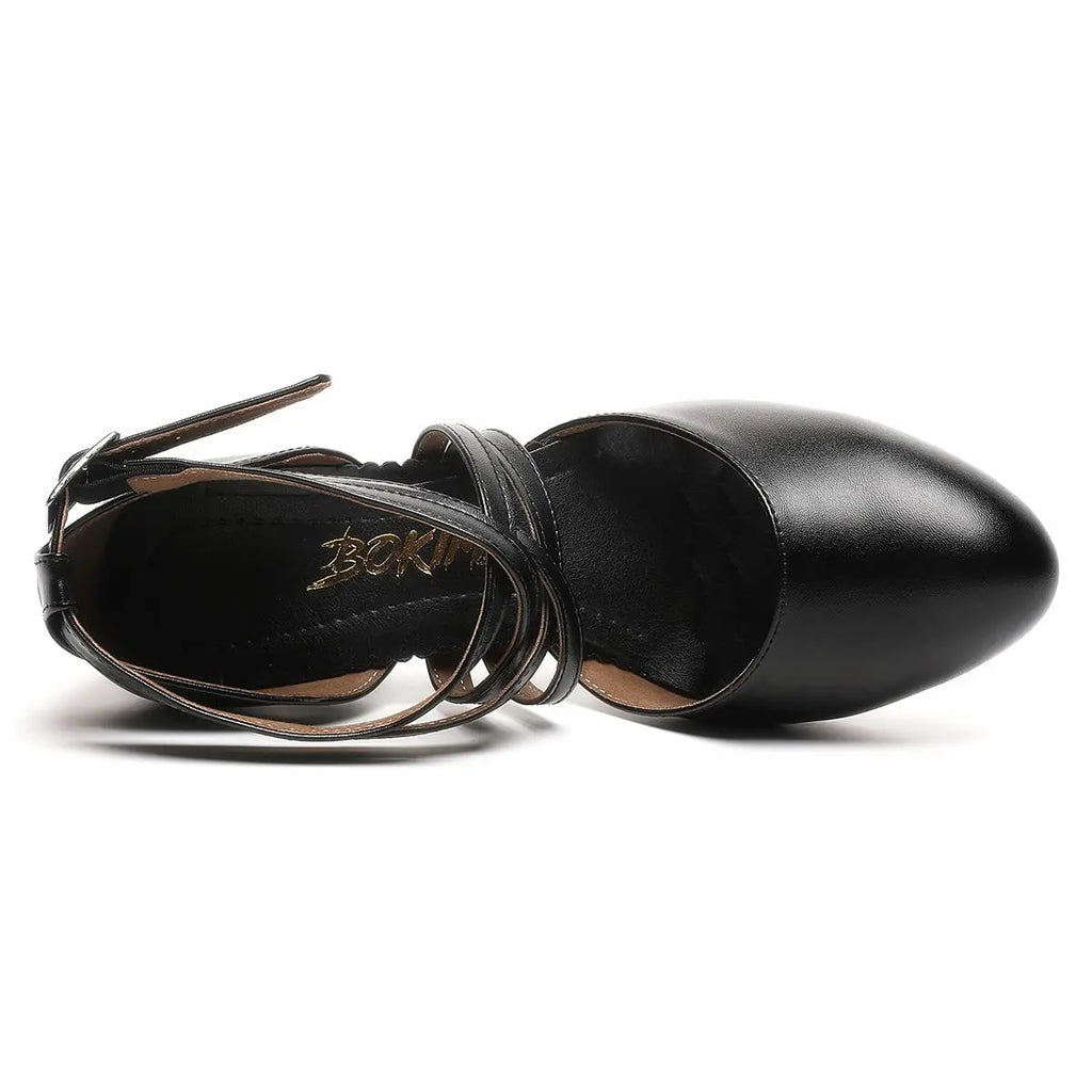 Sapatos femininos com alça cruzada, sapatos antiderrapantes para dança de salão de salsa latina, saltos pretos para casamento