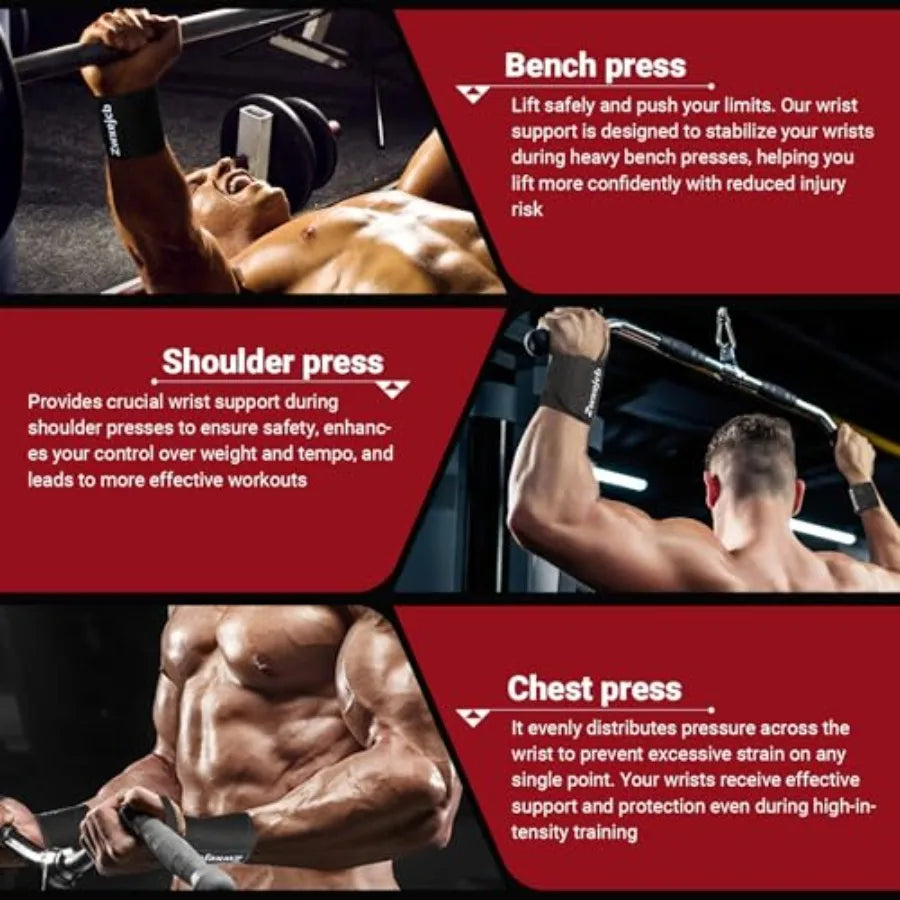 Weightlifting Wrist Wraps - Heavy-Duty Support for Gym Bench Press and Pushups Premium Polyester Nylon Wrist Straps for Maximum