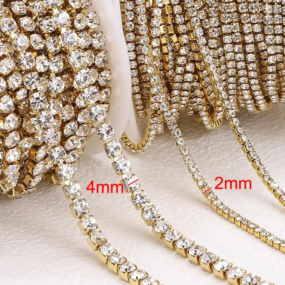 Galão em metro aço inoxidável cristal strass corrente