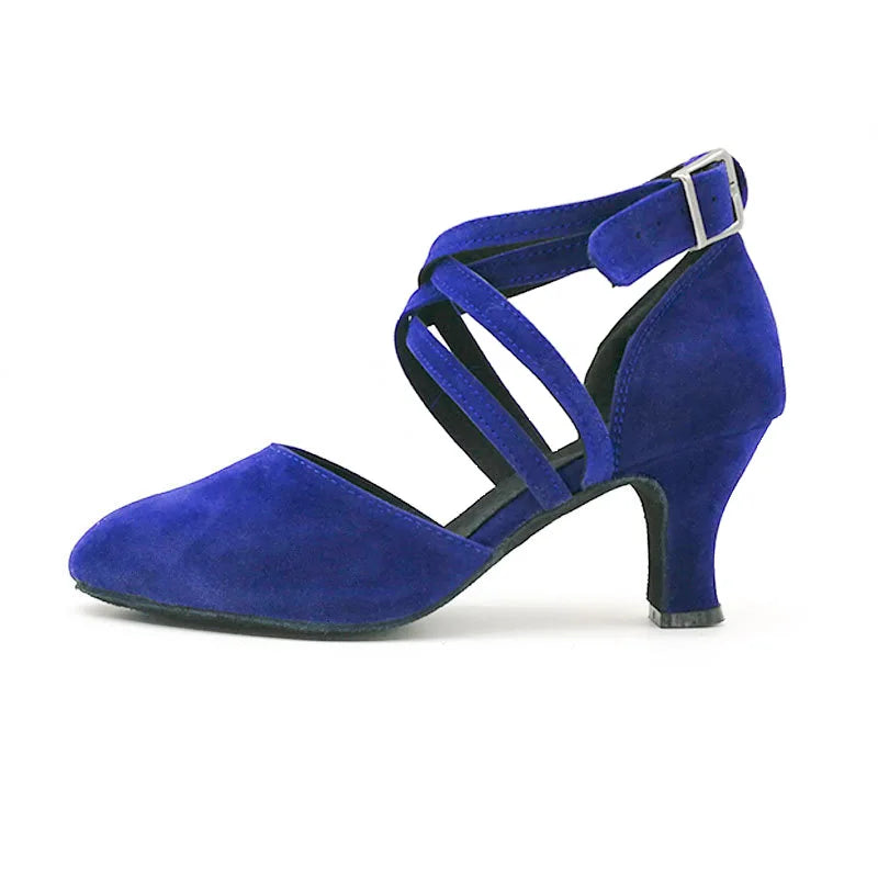 Sapatos femininos com alça cruzada, sapatos antiderrapantes para dança de salão de salsa latina, saltos pretos para casamento