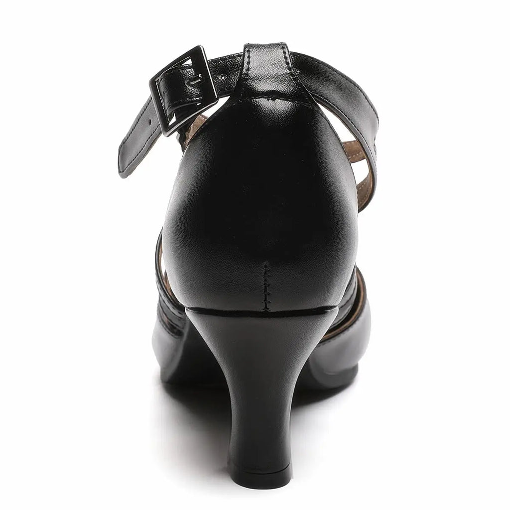 Sapatos femininos com alça cruzada, sapatos antiderrapantes para dança de salão de salsa latina, saltos pretos para casamento