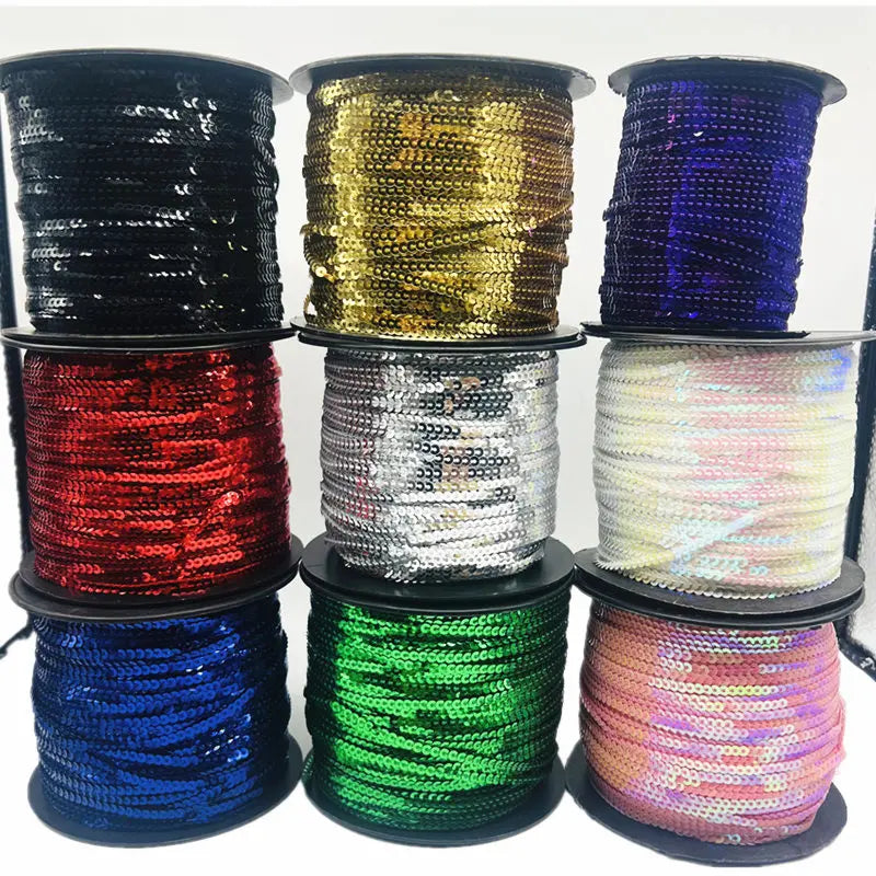 5 jardas/lote 3mm lantejoulas fita redonda plana lantejoulas laser giltter lantejoulas para artesanato costura pano acessório lantejoulas guarnição