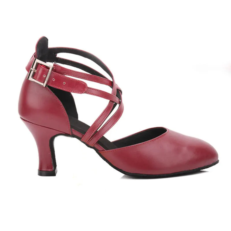 Sapatos femininos com alça cruzada, sapatos antiderrapantes para dança de salão de salsa latina, saltos pretos para casamento